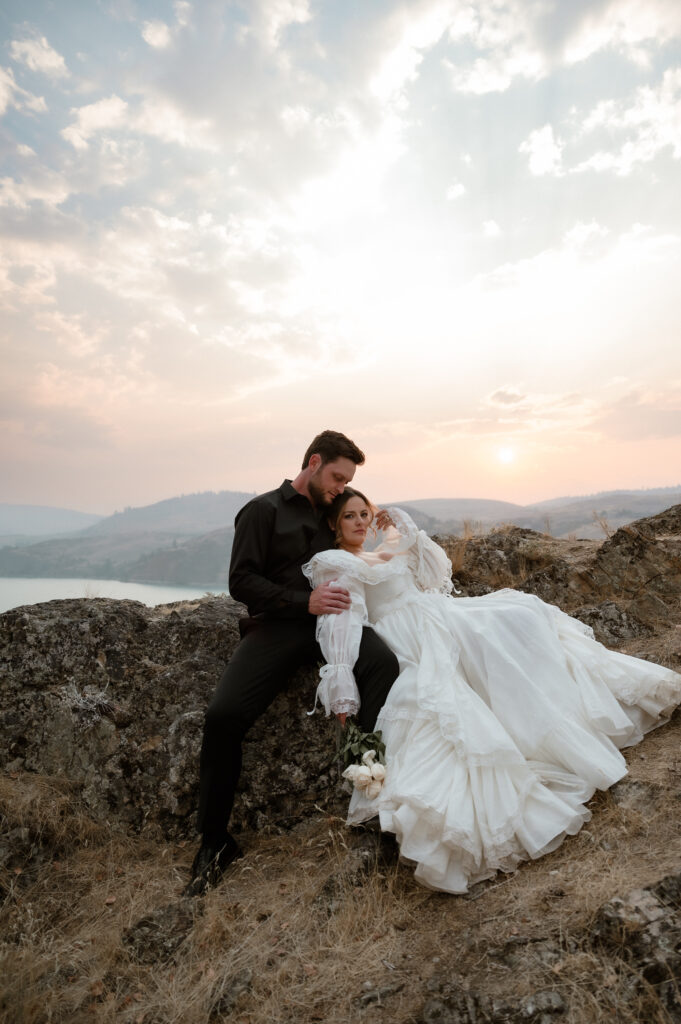 Bride and Groom portraits on a mountain in the Okanagan
